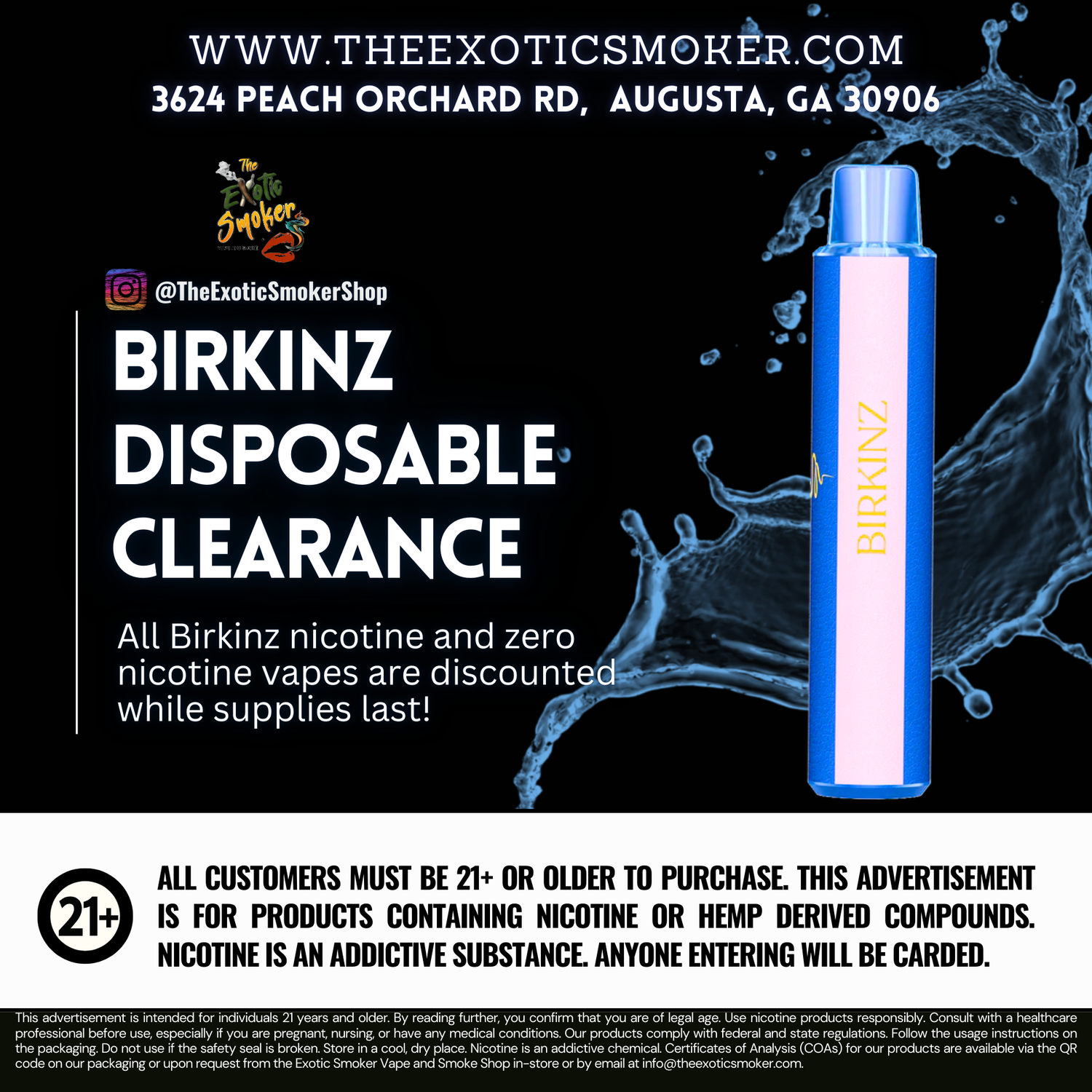 Birkinz Disposable Clearance Sale at The Exotic Smoker Vape and Smoke Shop in Augusta, GA